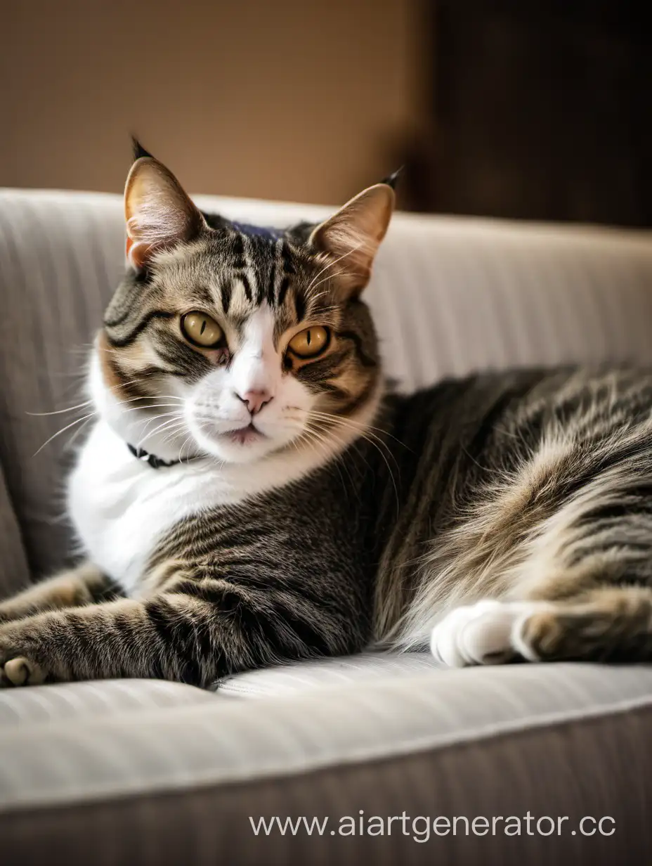 Relaxed-Village-Cat-Lounging-on-a-Cozy-Sofa