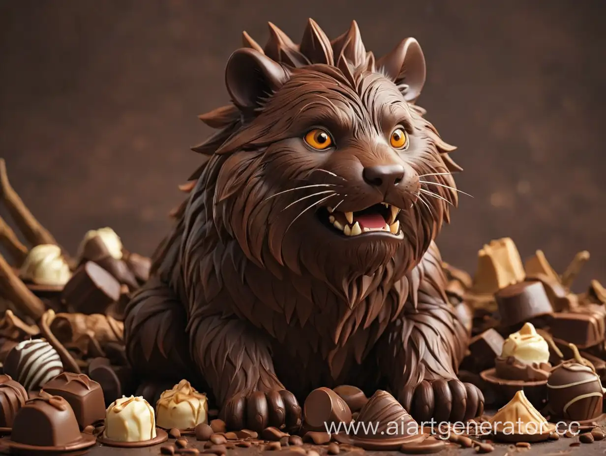 Сделать картинку необычную на тематику шоколада или шоколадную фигурку животного/шоколадного мира/необычного существа 
