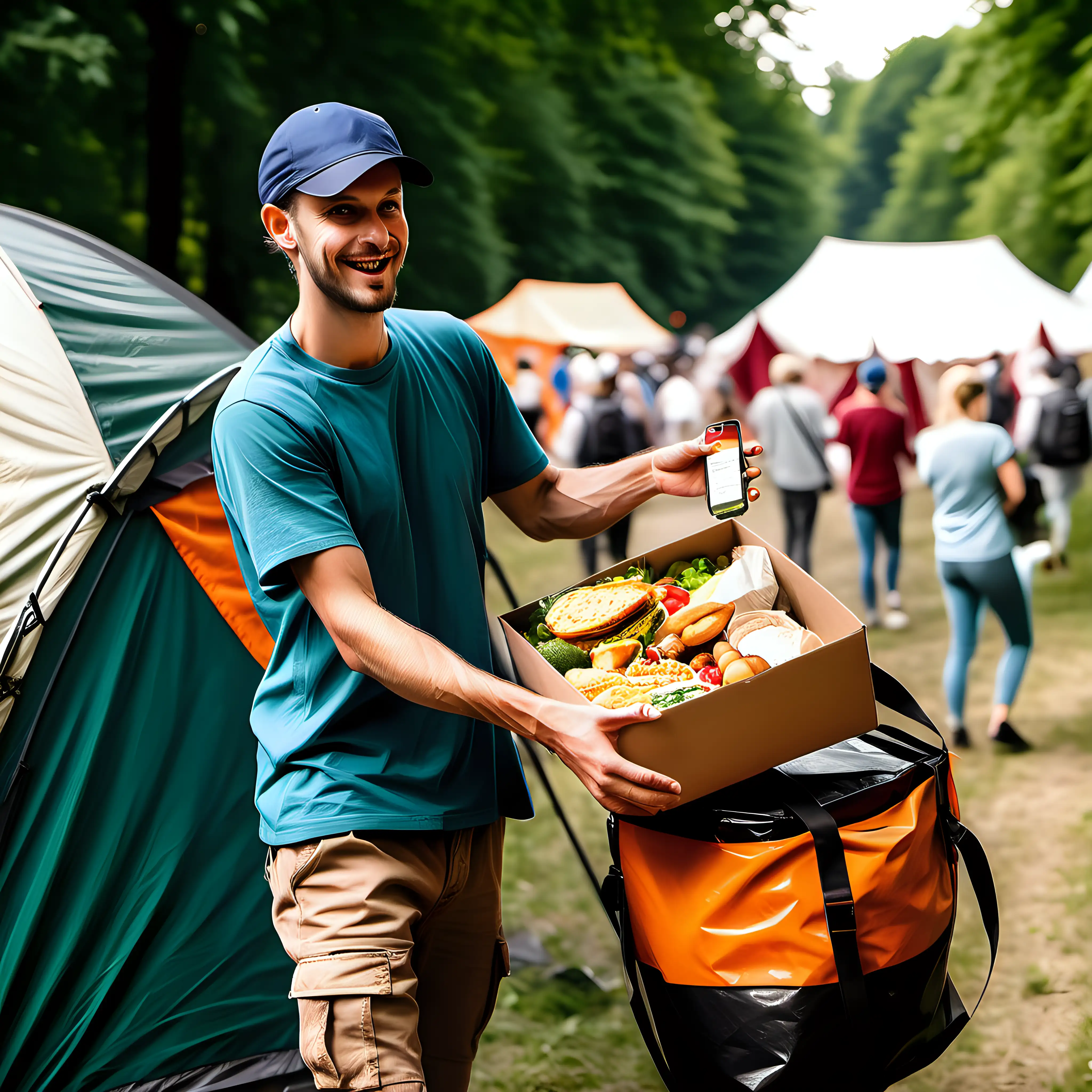 Festival Camping Food Delivery Festive Summer Scene
