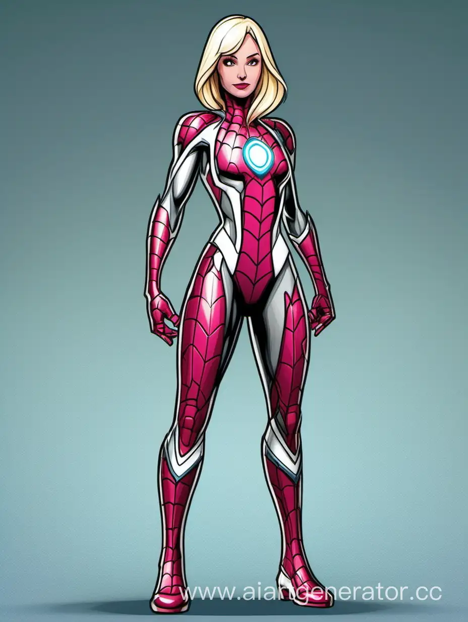Spider Gwen в стиле IronMan, стилизованная девушка, в полный рост, пять пальцев