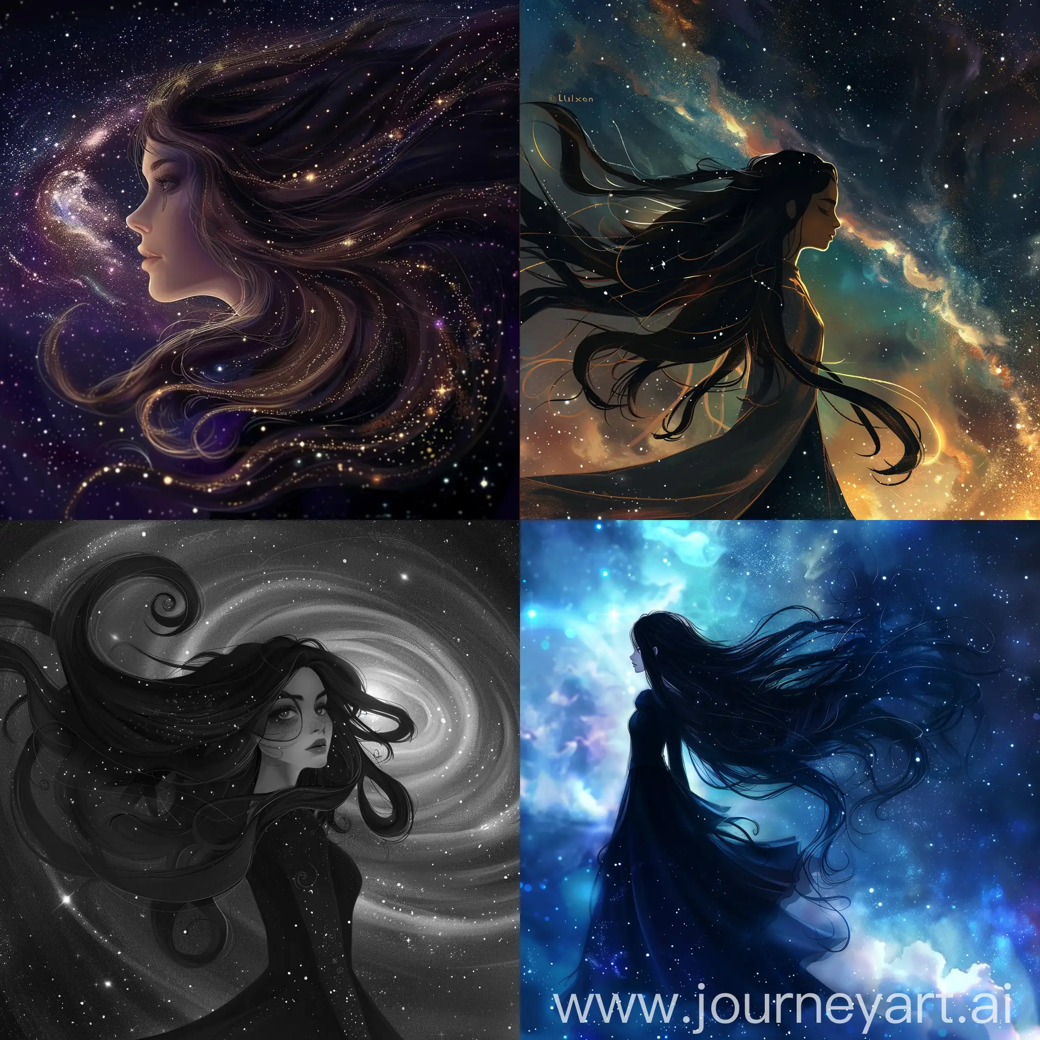Fluxen,the goddess of the univer,stood on the edge of the galaxy,her long hair flowing in the cosmic wind.Her beauty was beyond compare,her eyes twinkling like the stars themselves.