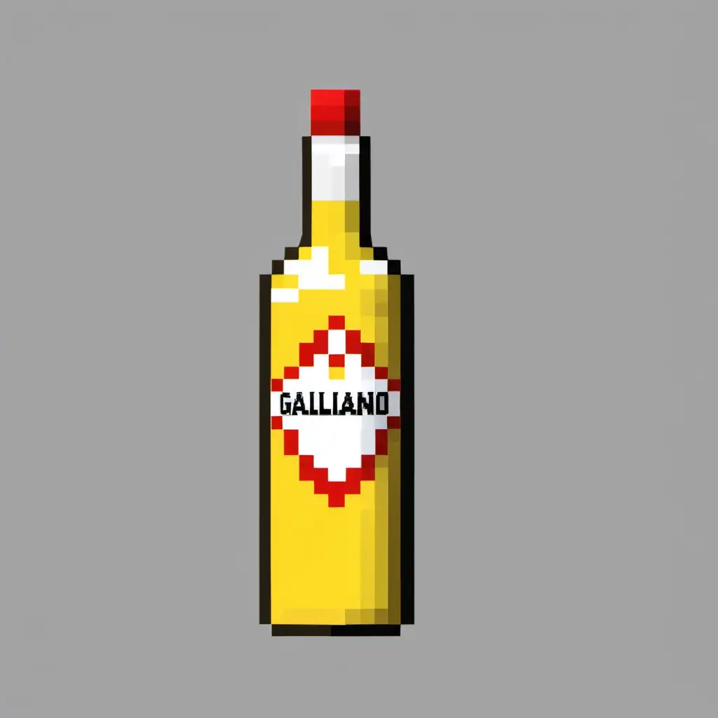 generate pixel art of a bottle of Galliano. It should have no text. It should be a long triangle yellow bottle.