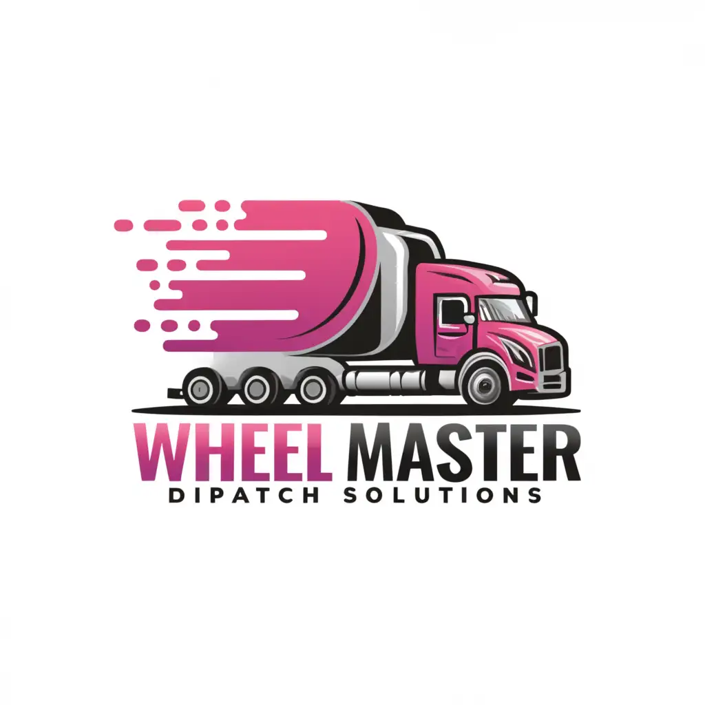 a logo design,with the text "Wheel Master Dispatch Solutions", main symbol: a dynamic and vibrant logo for  trucking dispatch business colors should incorporate shades of Pink, White, Purple, and a hint of black
Essential elements to include in the logo are:
- A truck illustration
- Wheel or tire icon
- Implementation of roads
Essential elements to include in the logo are:
- A truck illustration
- Wheel or tire icon
- Implementation of roads
,Moderate,clear background