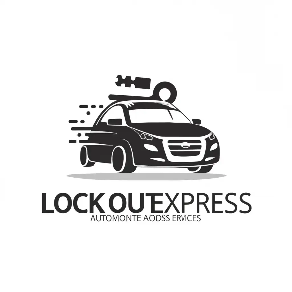 a logo design,with the text 'Lock Out Express', main symbol:A key over a car,Minimalistic,clear background