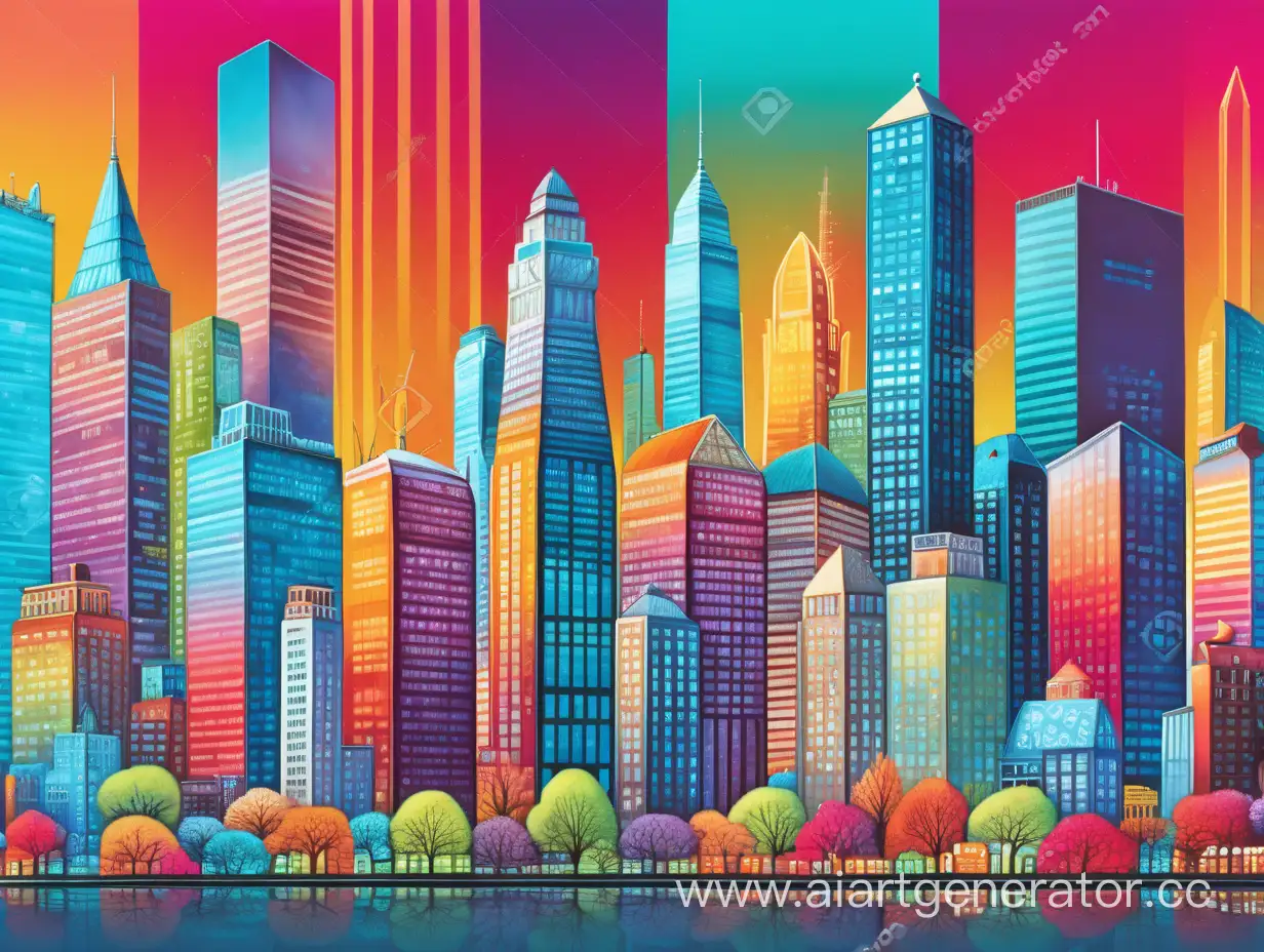 Vibrant-Urban-Skyline-Colorful-Graphics-of-a-Bright-Cityscape-with-Tall-Buildings