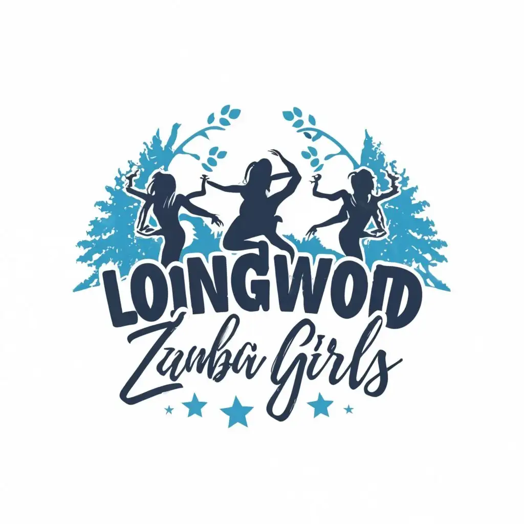 logo, dancing, blue, woods, with the text "Longwood Zumba Girls", typography, be used in Sports Fitness industry