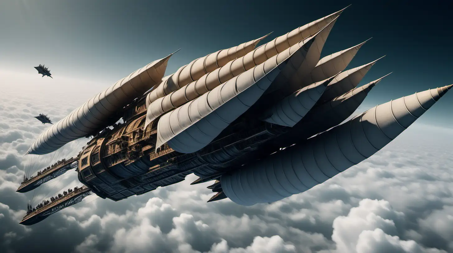 aerial dreadnought using multiple sails for propulsion flying high in the sky