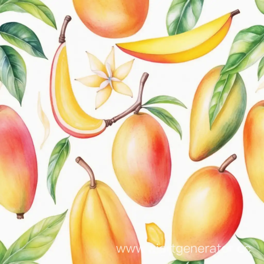 Vibrant-Watercolor-Drawing-of-Mango-and-Vanilla-Fruits