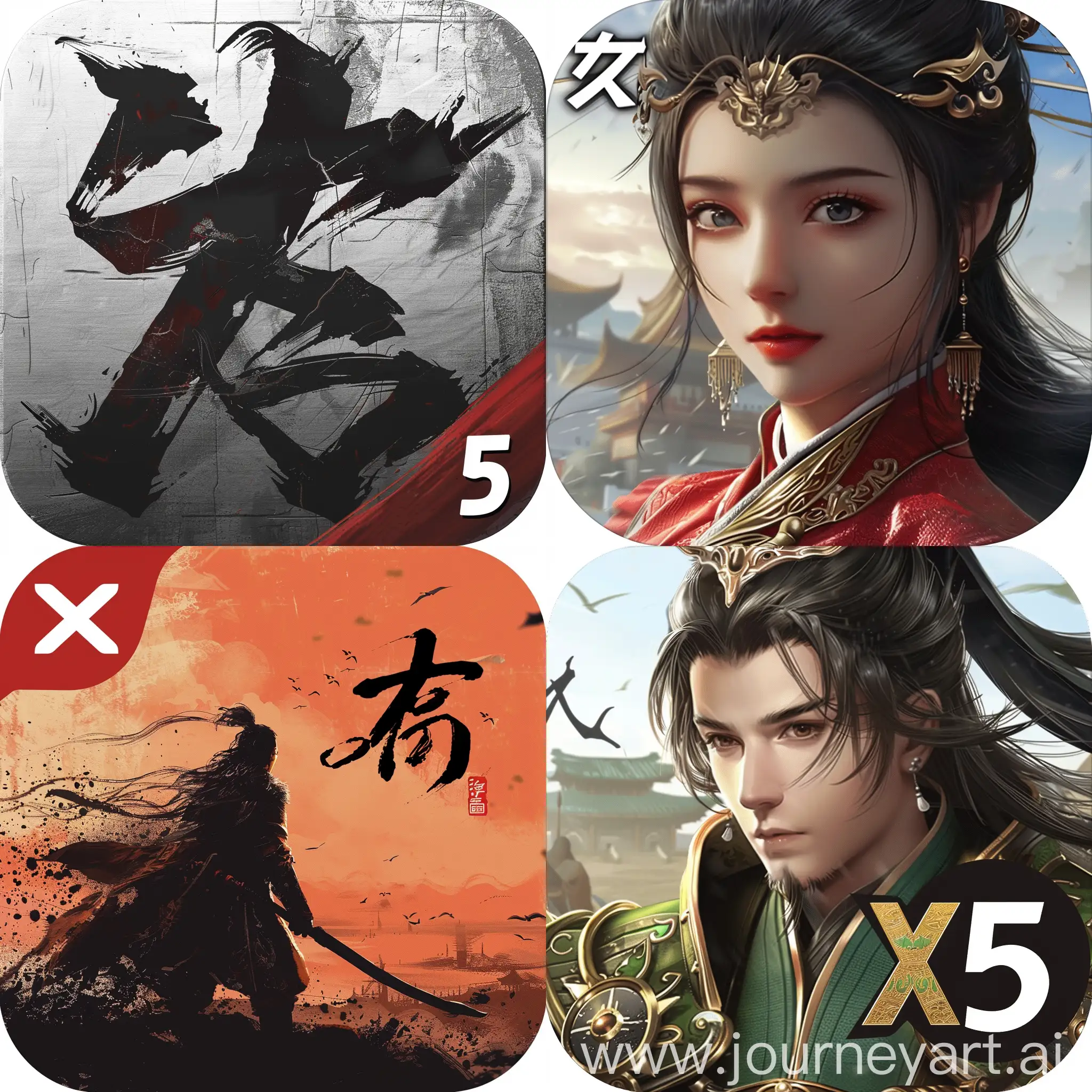 Wuxia-Game-x5-Logo-Design-with-Intricate-Martial-Arts-Symbols