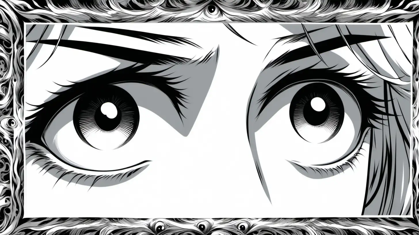 Image of eyes in a manga style in rectangle frame