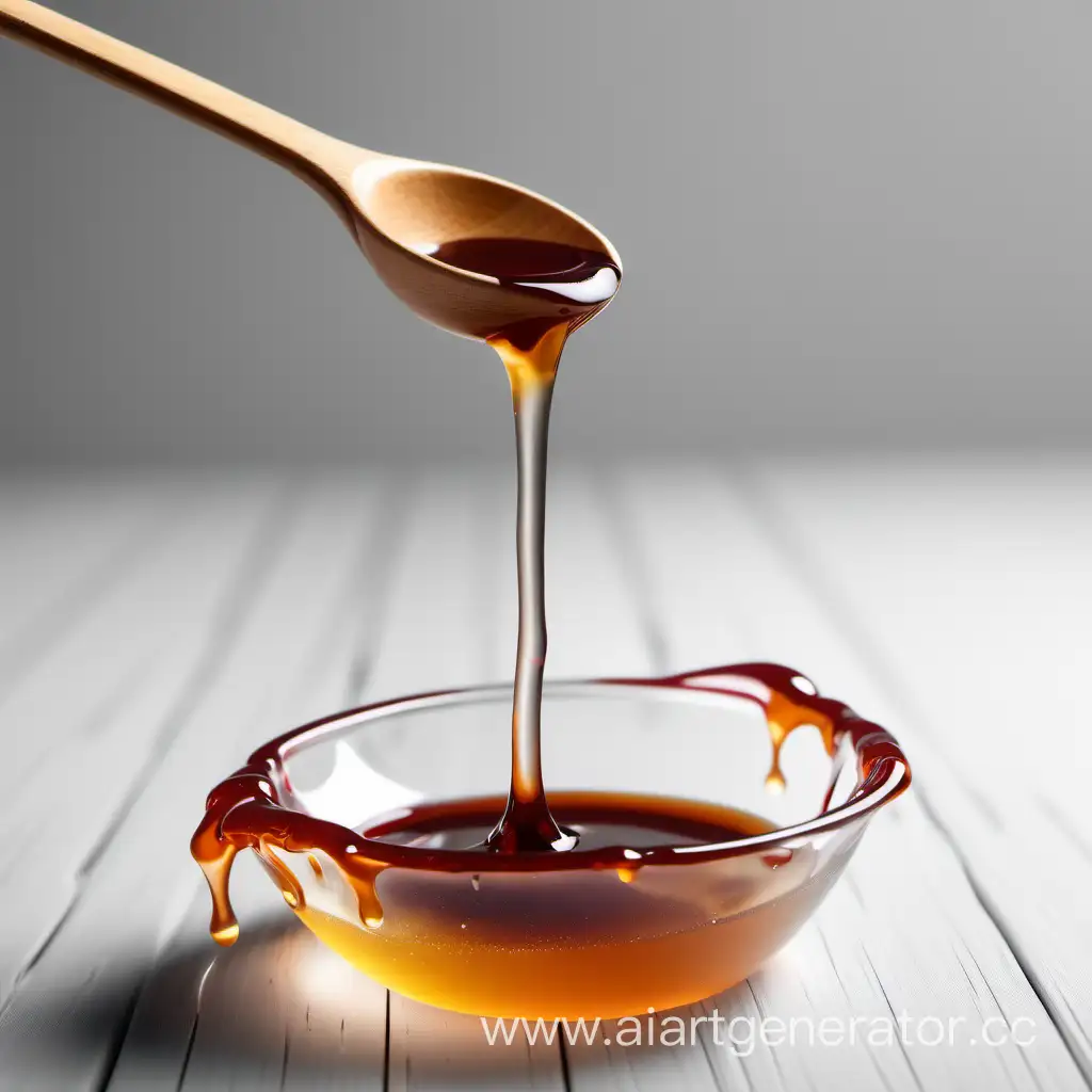 Viscous-Elegance-Transparent-Syrup-Dripping-from-a-Wooden-Spoon