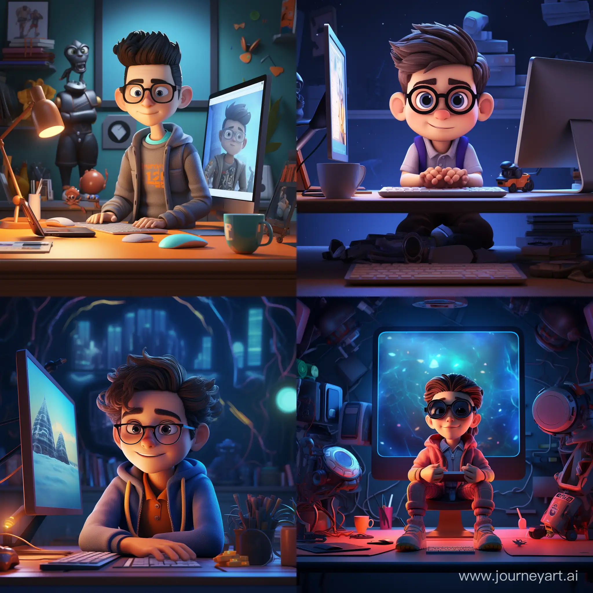 Digital-Workstation-Animated-Character-at-PC