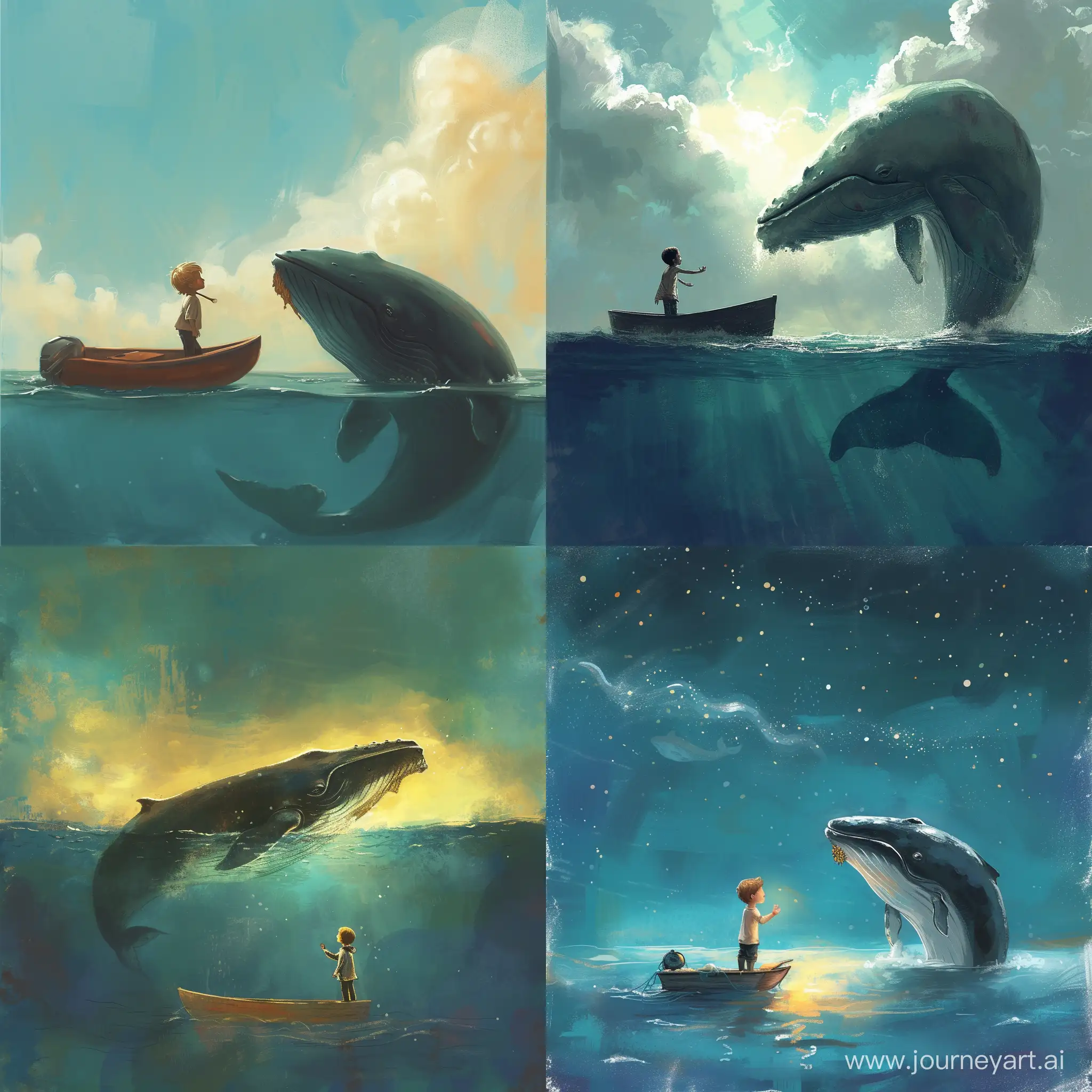 Enchanting-Encounter-Boy-in-a-Boat-Conversing-with-a-Whale