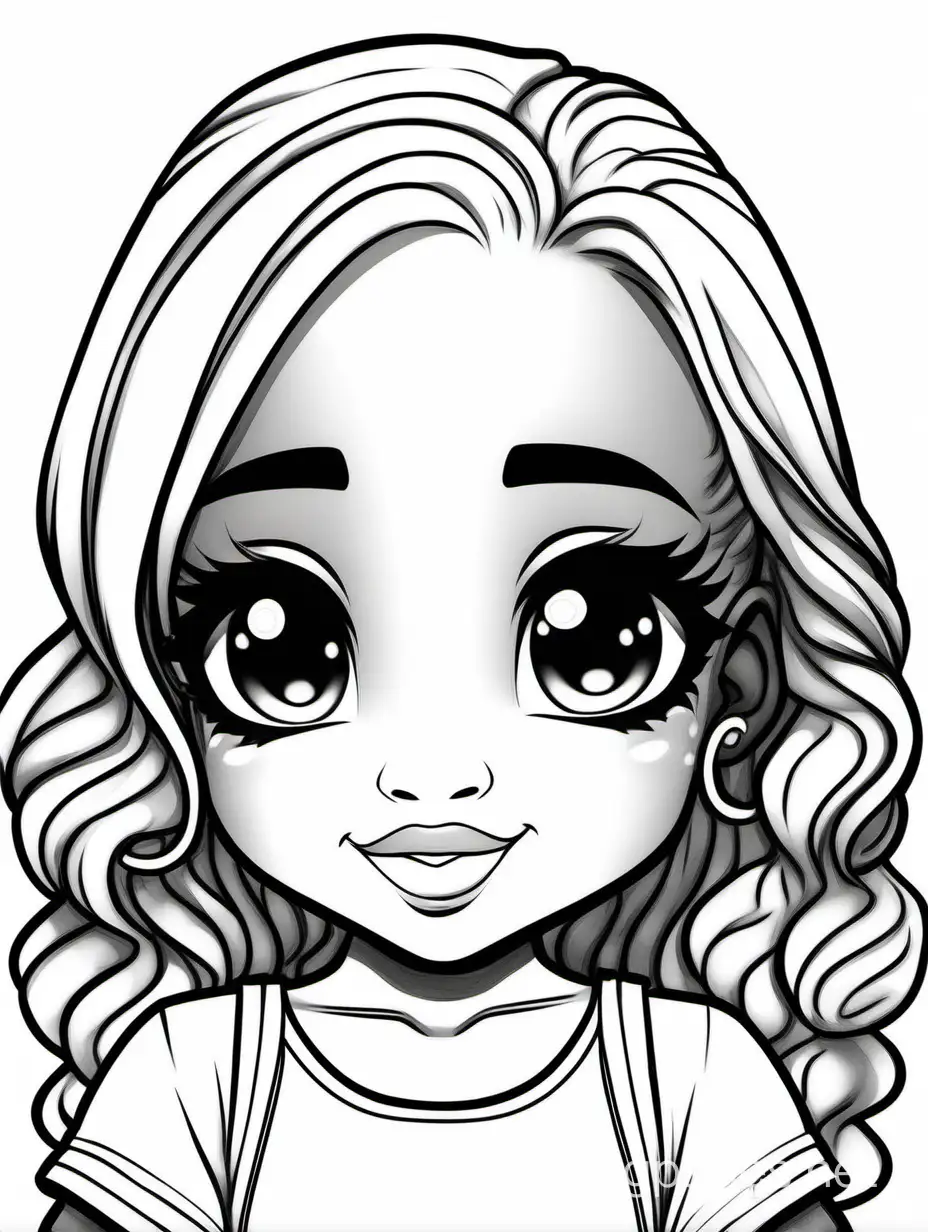 African American anime chibi girl painting , Coloring Page, black and white, line art, white background, Simplicity, Ample White Space. The background of the coloring page is plain white to make it easy for young children to color within the lines. The outlines of all the subjects are easy to distinguish, making it simple for kids to color without too much difficulty