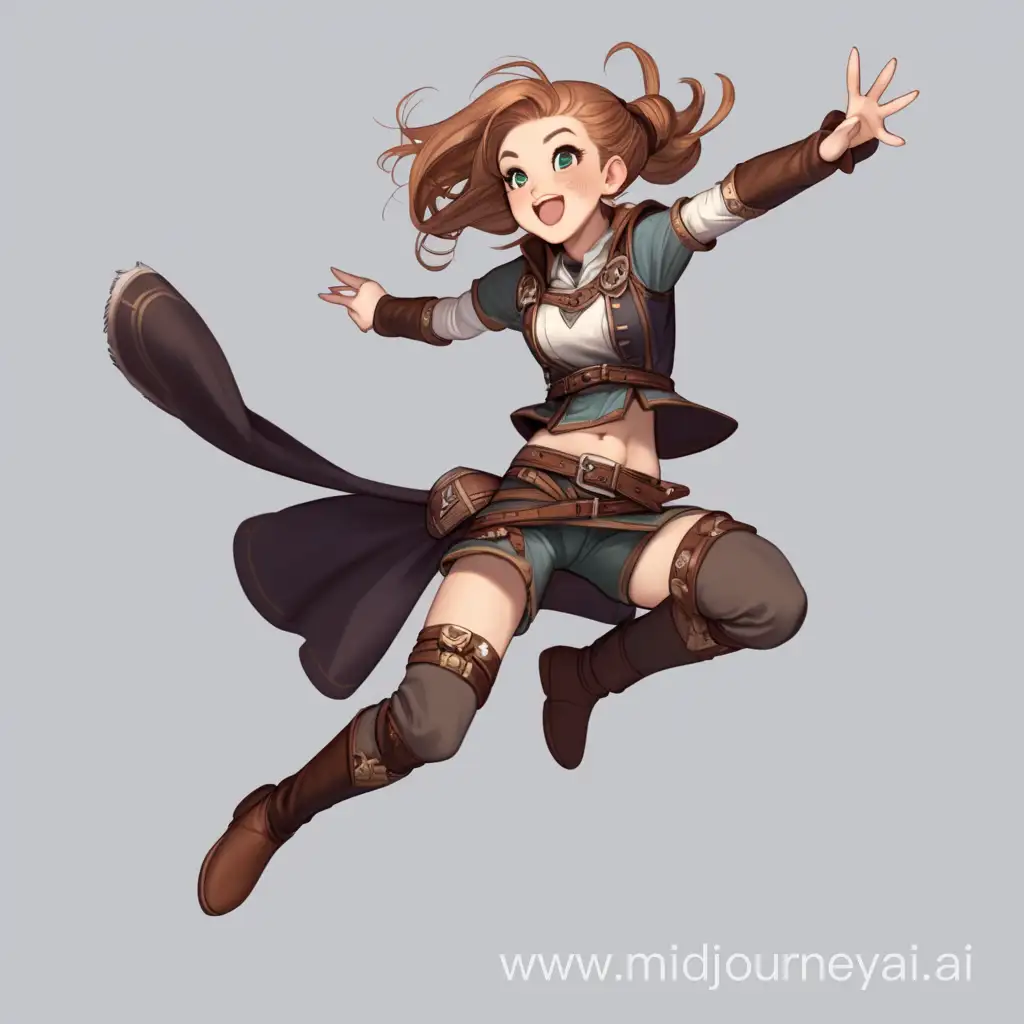 Joyful Female Satyr Leaping in Fantasy Adventure