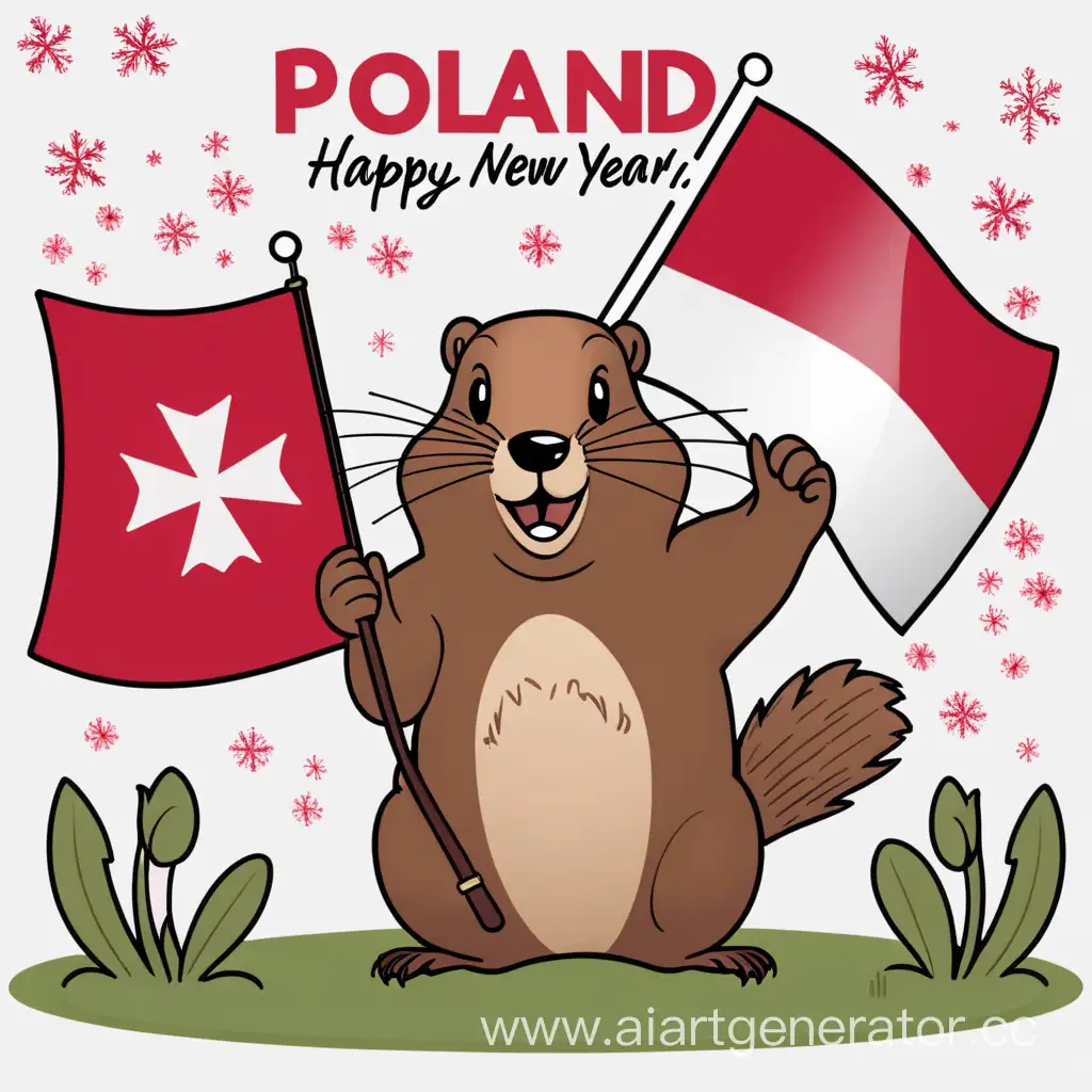 poland flag, beaver  happy new year