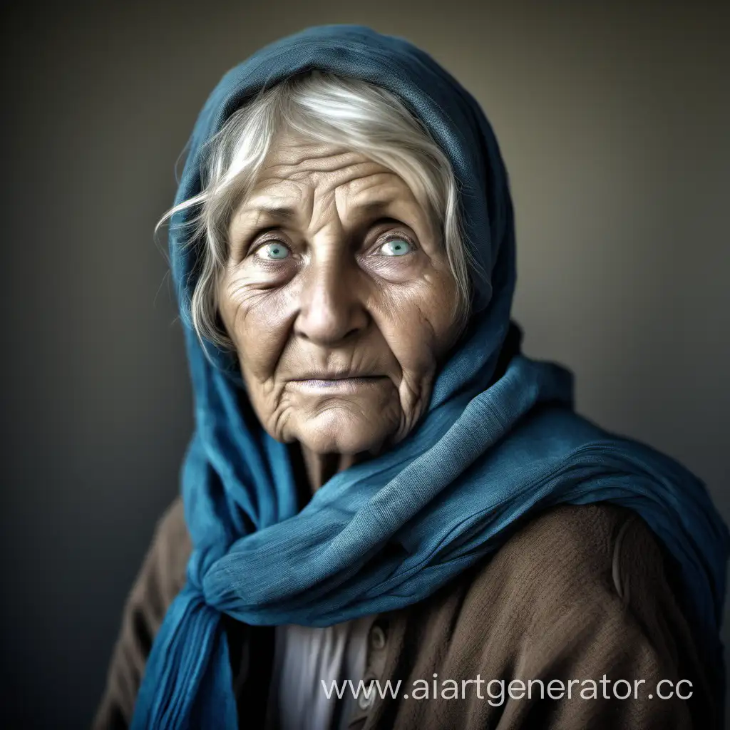 Kind-Peasant-Woman-with-Gray-Eyes-in-Blue-Scarf