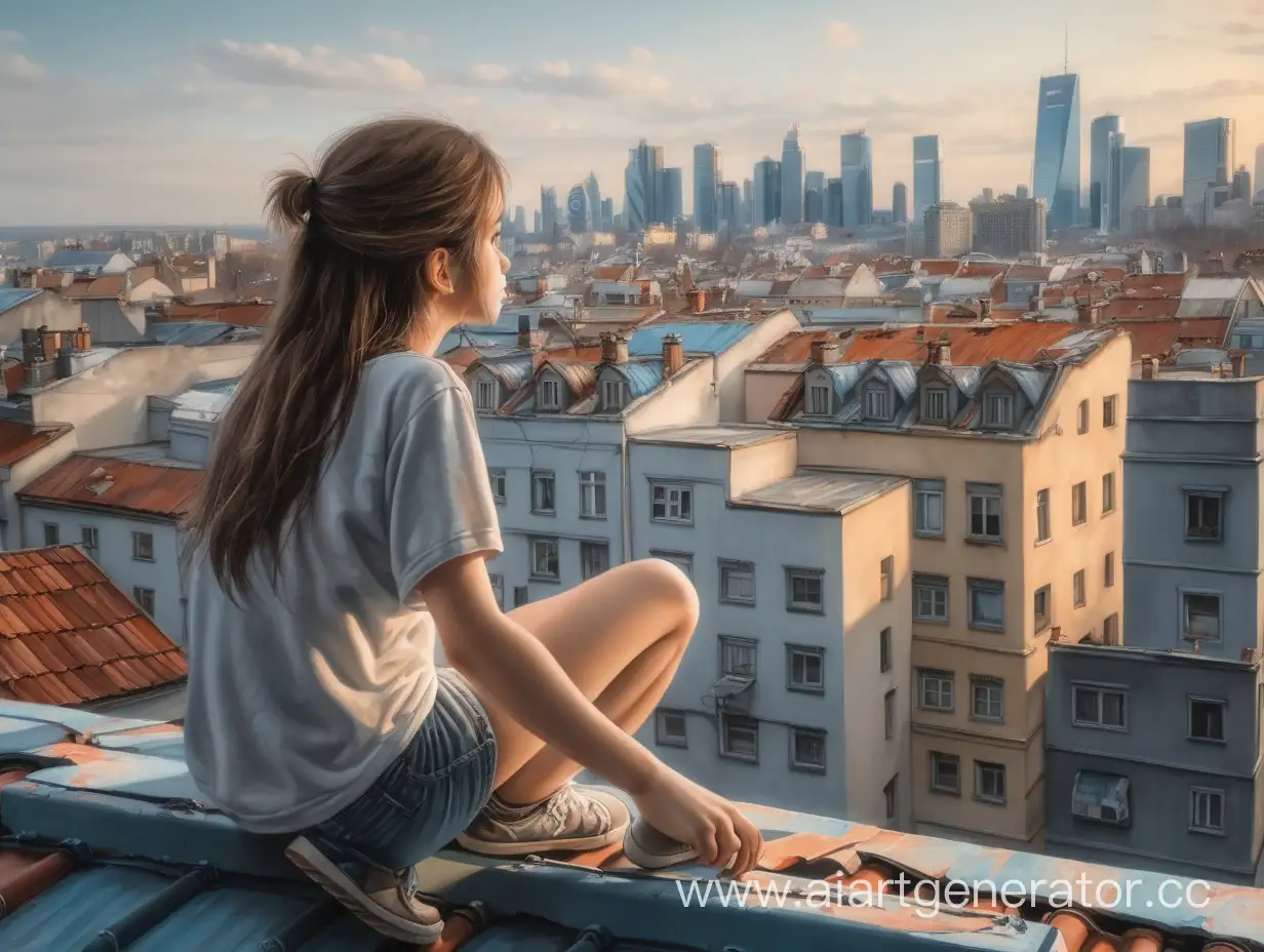 девушка смотрит на город с крыши, который легко перерисовать