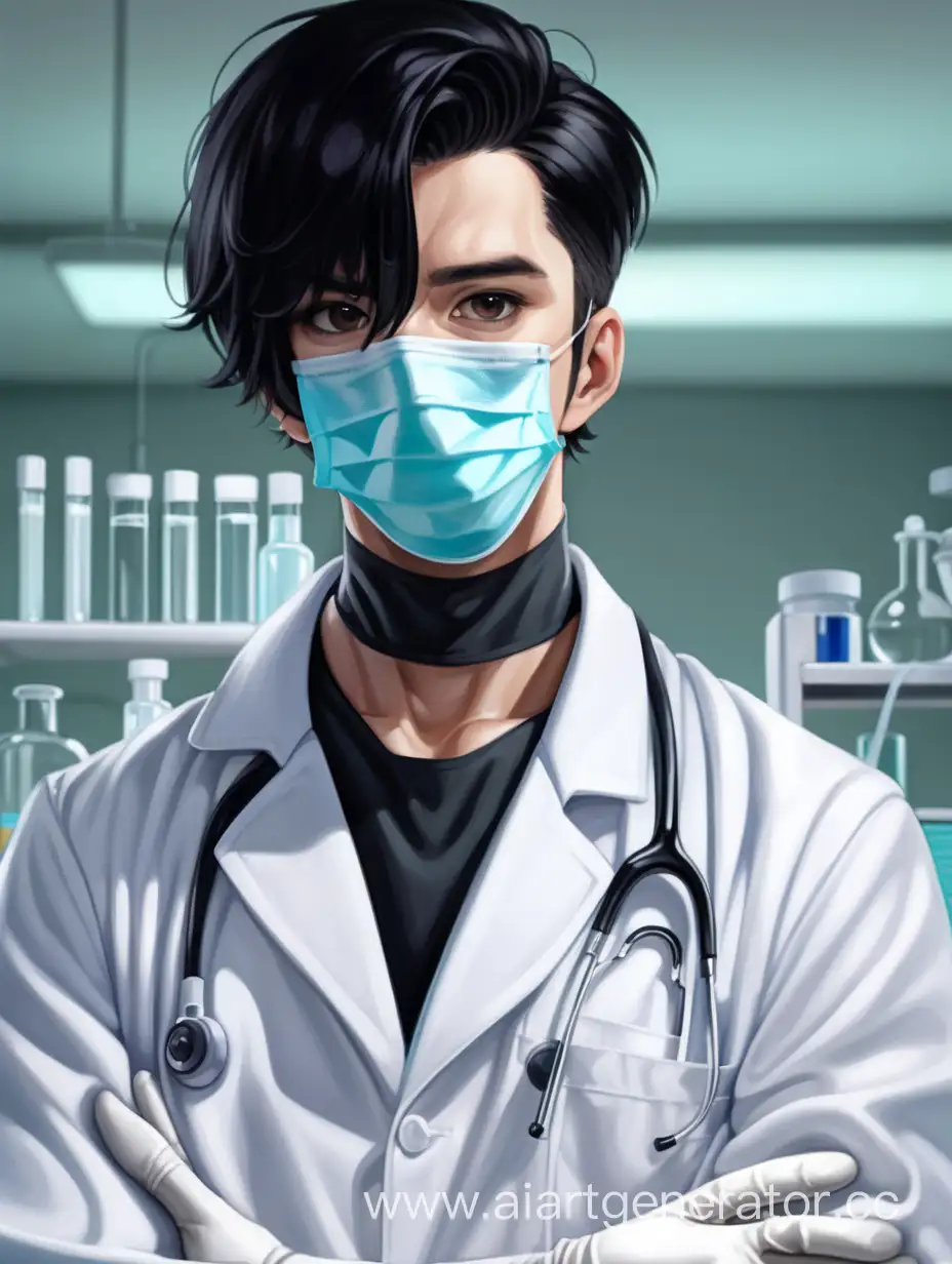 Scientist-with-Black-Hair-Wearing-White-Lab-Coat-and-Gloves
