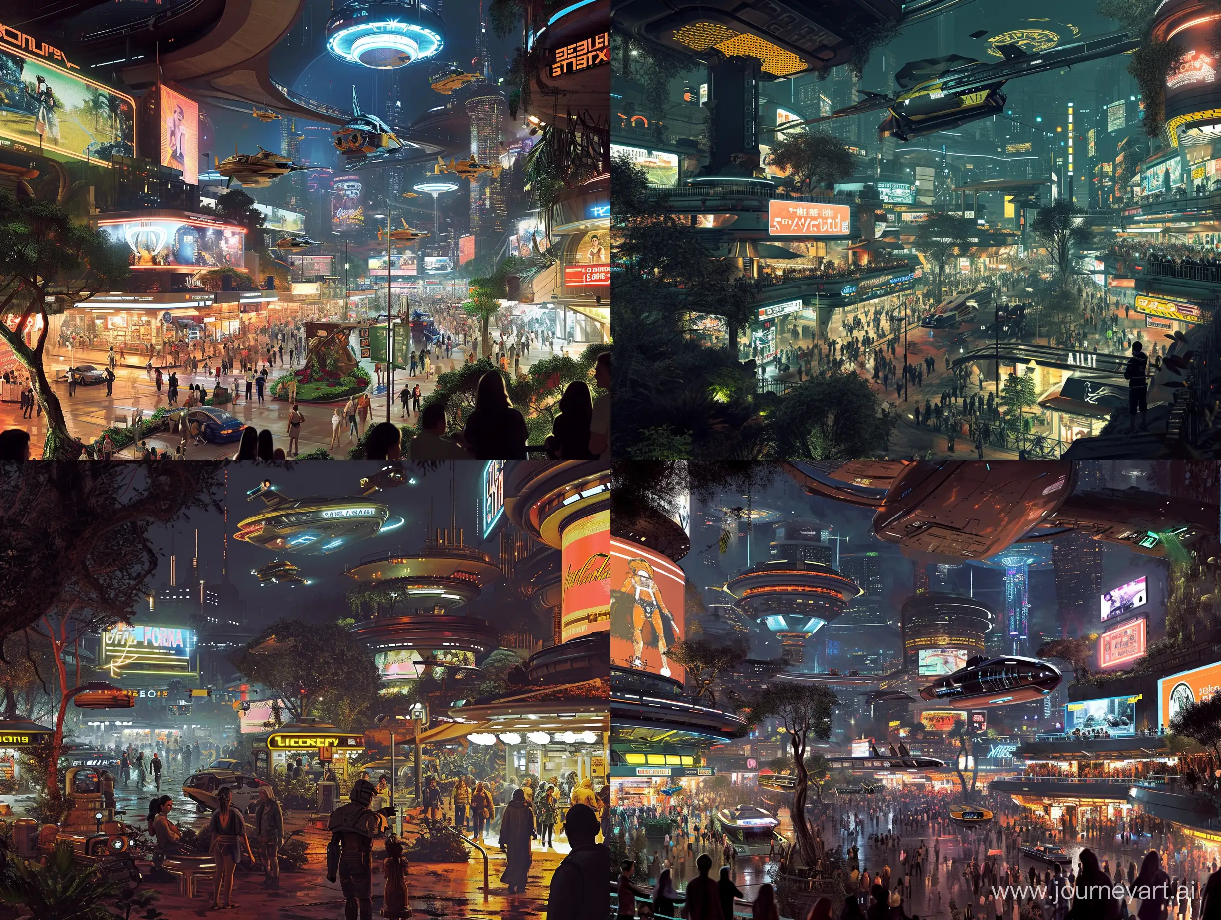 Bustling-RetroFuturistic-Cityscape-Vibrant-1970s-SciFi-Blended-with-Modern-Marvels