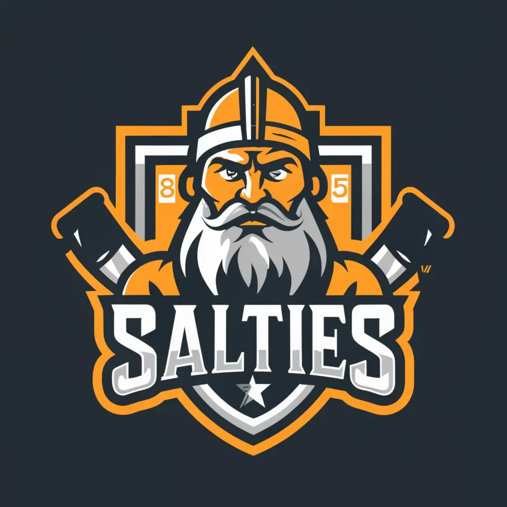 a logo design,with the text "SALT LAKE SALTIES", main symbol:HOCKEY PLAYER, OLD BOAT CAPTAIN BEARD ANGRY,Moderate,be used in Sports Fitness industry,clear background