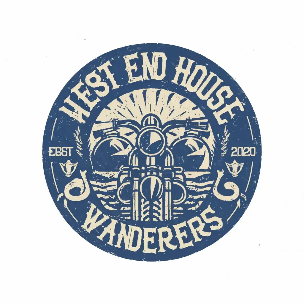LOGO-Design-For-West-End-House-Camp-Wanderers-Blue-White-Motorcycle-Club-Emblem-with-Distinct-Typography