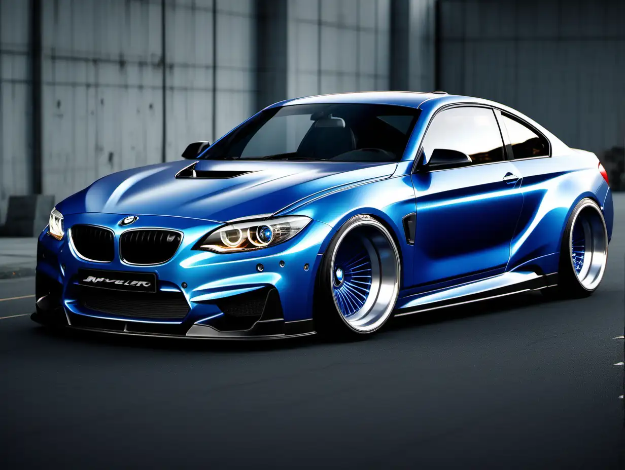 Tuned BMW with Striking Blue Rims and Sporty Elegance