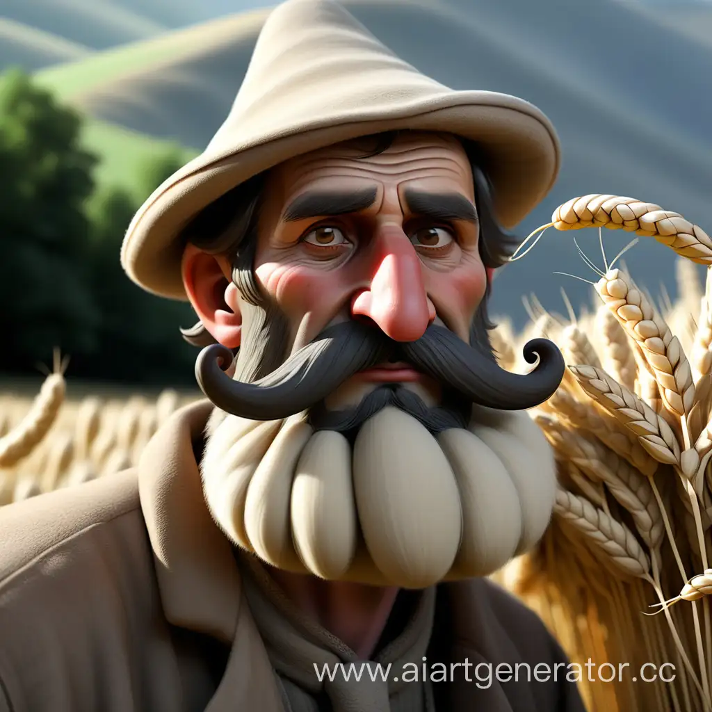 Uncle Tsekhviri is a Georgian shepherd with a big nose, long mustache, who always wears his shepherd's hat with ears of wheat