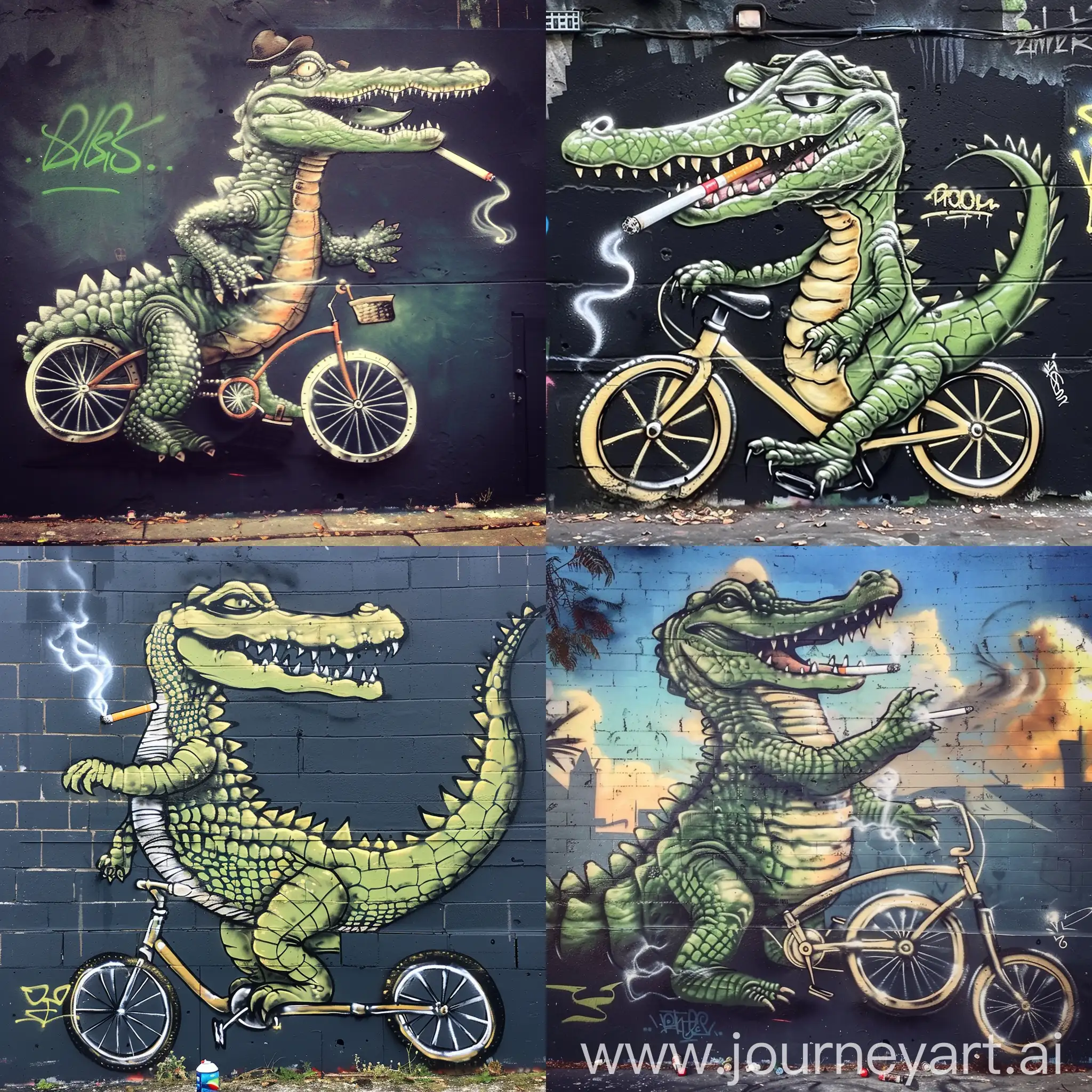 Urban-Street-Art-Graffiti-of-a-CigaretteSmoking-Crocodile-Riding-a-Bicycle
