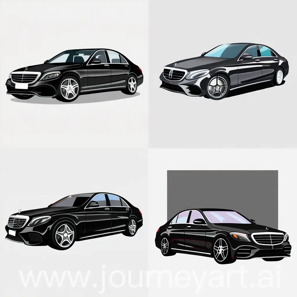 Minimalism 2D Car Gesture View Illustration of: Black Mercedes Benz S320 1992, Simple White Background, Adobe Illustrator Software, High Precision
