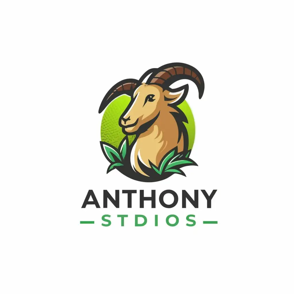 LOGO-Design-For-Anthony-Studios-Playful-Goat-Eating-Grass-Emblem-for-Entertainment-Industry
