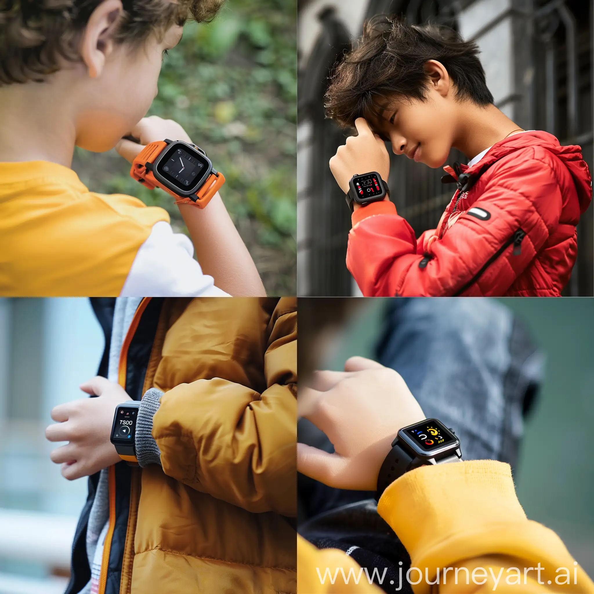 a boy wear  t500 model smart watch