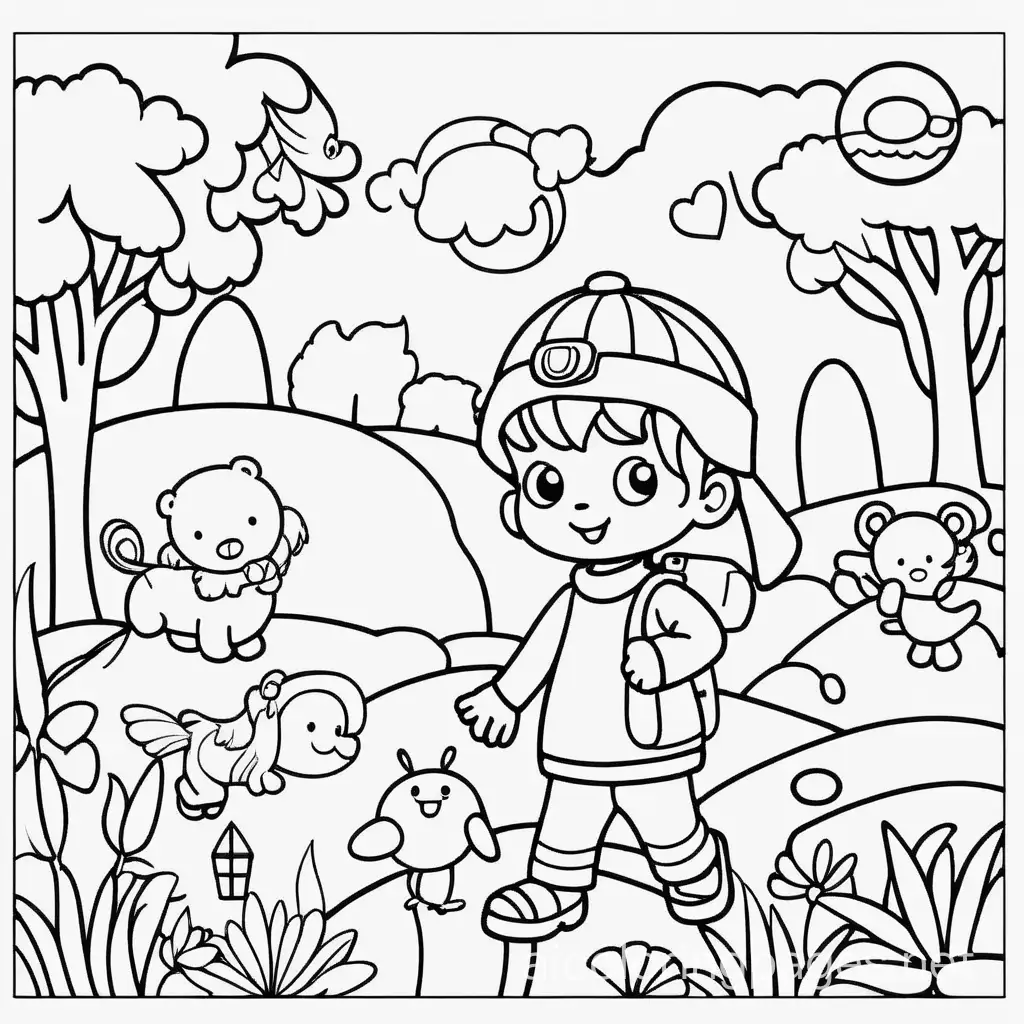 cover book, Coloring Page, black and white, line art, white background, Simplicity, Ample White Space. The background of the coloring page is plain white to make it easy for young children to color within the lines. The outlines of all the subjects are easy to distinguish, making it simple for kids to color without too much difficulty
