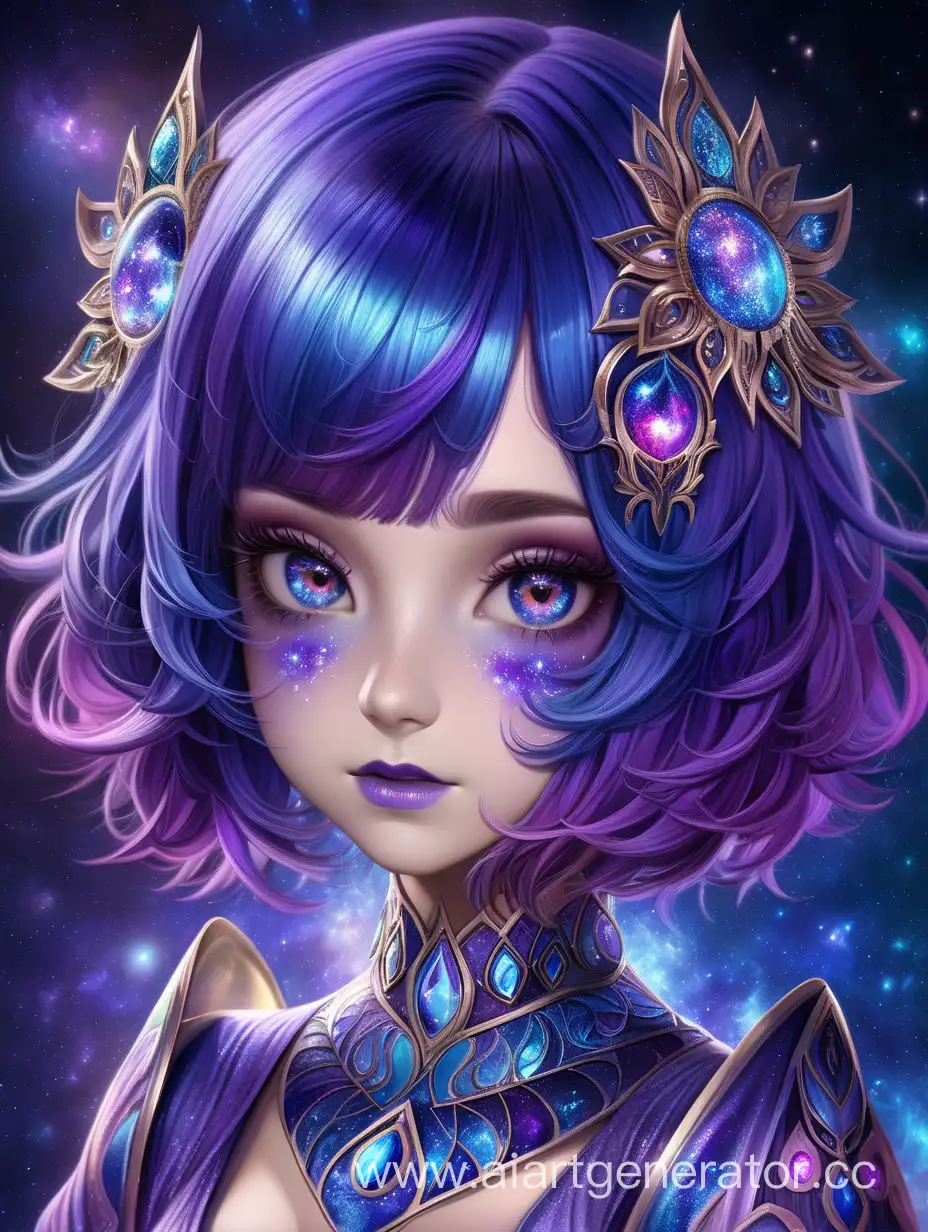Eccentric-Cosmic-Fashion-Short-Bright-Purple-Hair-and-Blue-Flame-Eyes