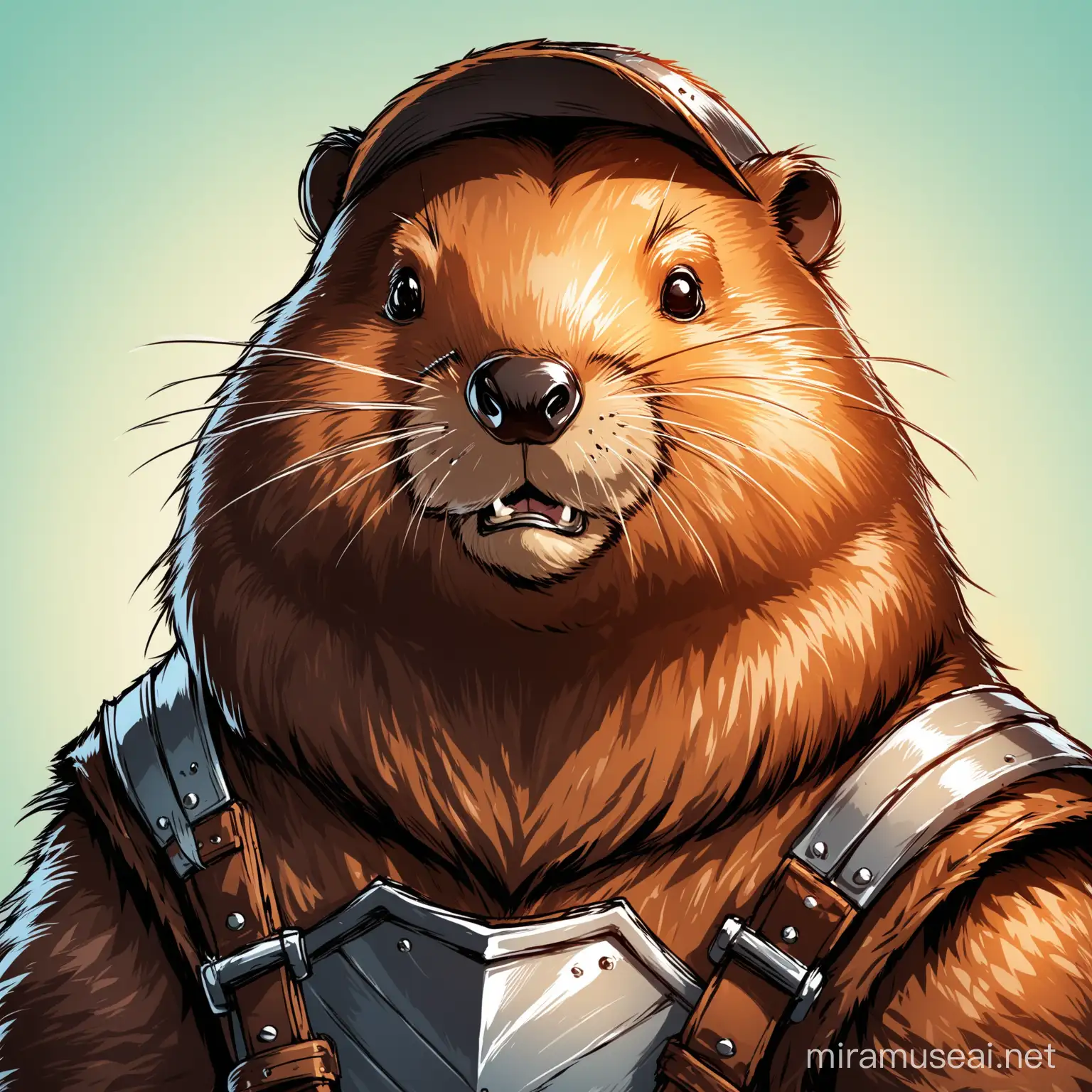 BEAVER, ANIMAL, WARRIOR, 2D. ILLUSTRATION, AGRESIVE, PORTRAIT