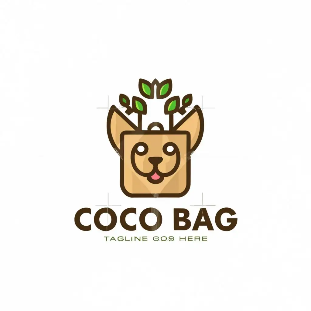 a logo design,with the text "COCO BAG", main symbol:CAT, DOG, BAG, NATURE,Minimalistic,be used in Animals Pets industry,clear background