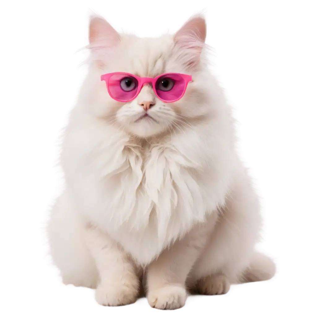 Adorable-White-Fluffy-Cat-with-Pink-Glasses-Captivating-PNG-Image-for-Online-Delight
