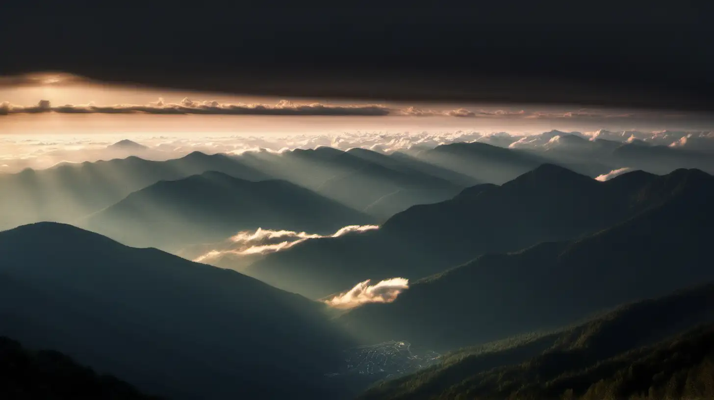 Majestic Mountain Landscape with Ethereal Clouds and Ambient Light