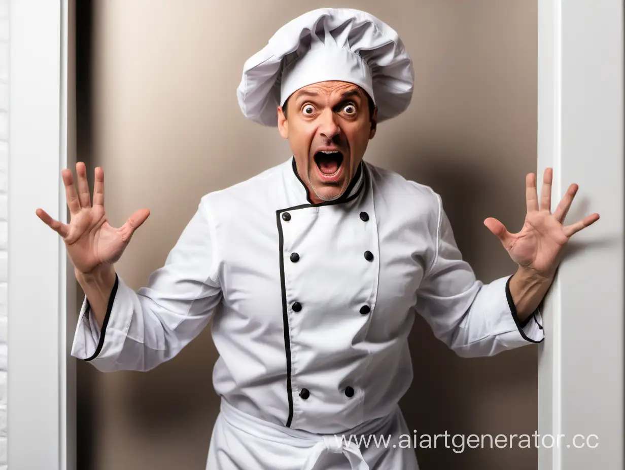 Middleaged-Chef-Anticipates-Surprise-Behind-Closed-Door