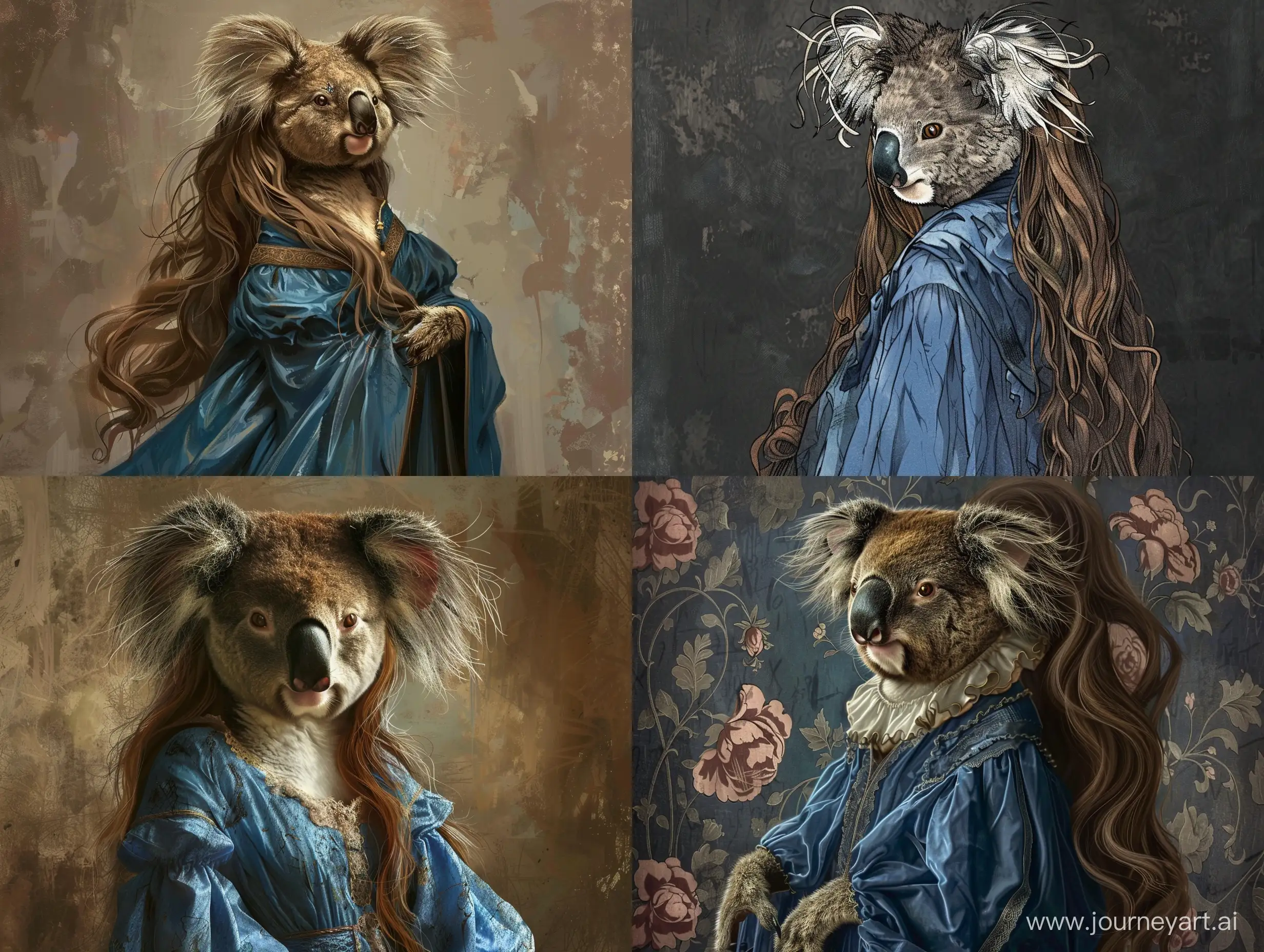 Fantasy-Koala-in-Blue-Gown-Enchanting-80s-Dark-Fantasy-Art