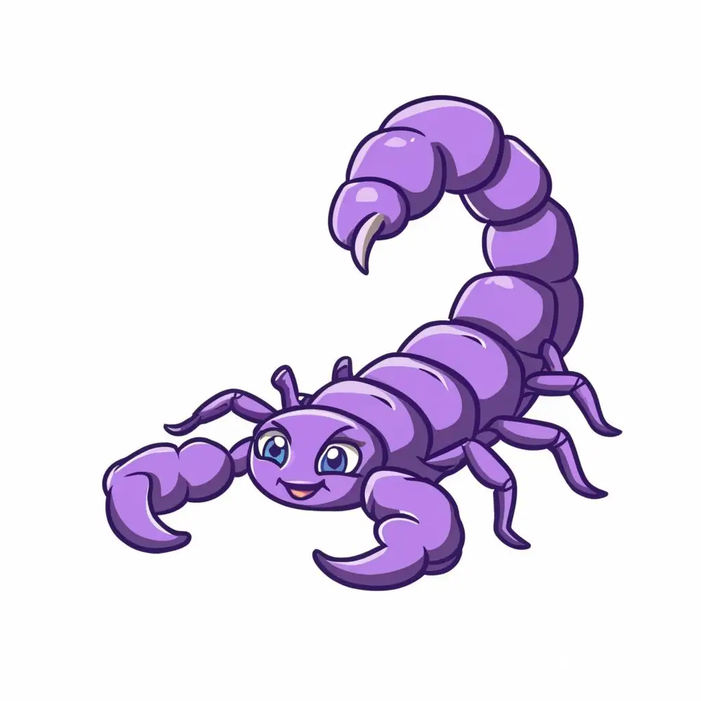 2Д фиолетовый Скорпион в мультяшном стиле на белом фоне для монтажа 