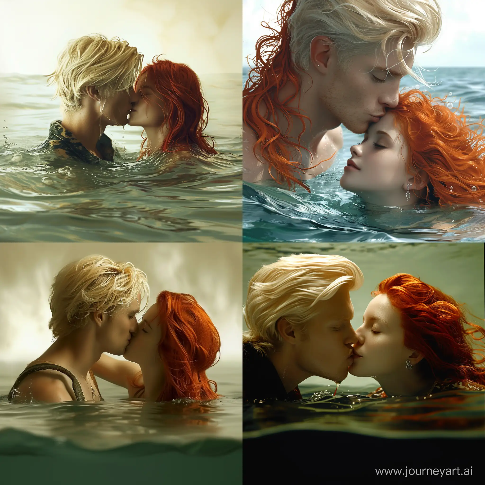 Romantic-Beach-Kiss-HighResolution-Image-of-a-Blond-Man-and-RedHaired-Girl-Embracing-in-the-Sea