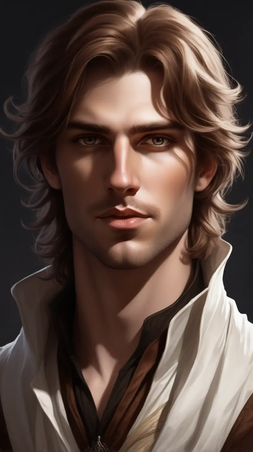 Portrait of White Male w/ Brown Hair handsome roguish shadowdancer in a realistic fantasy style