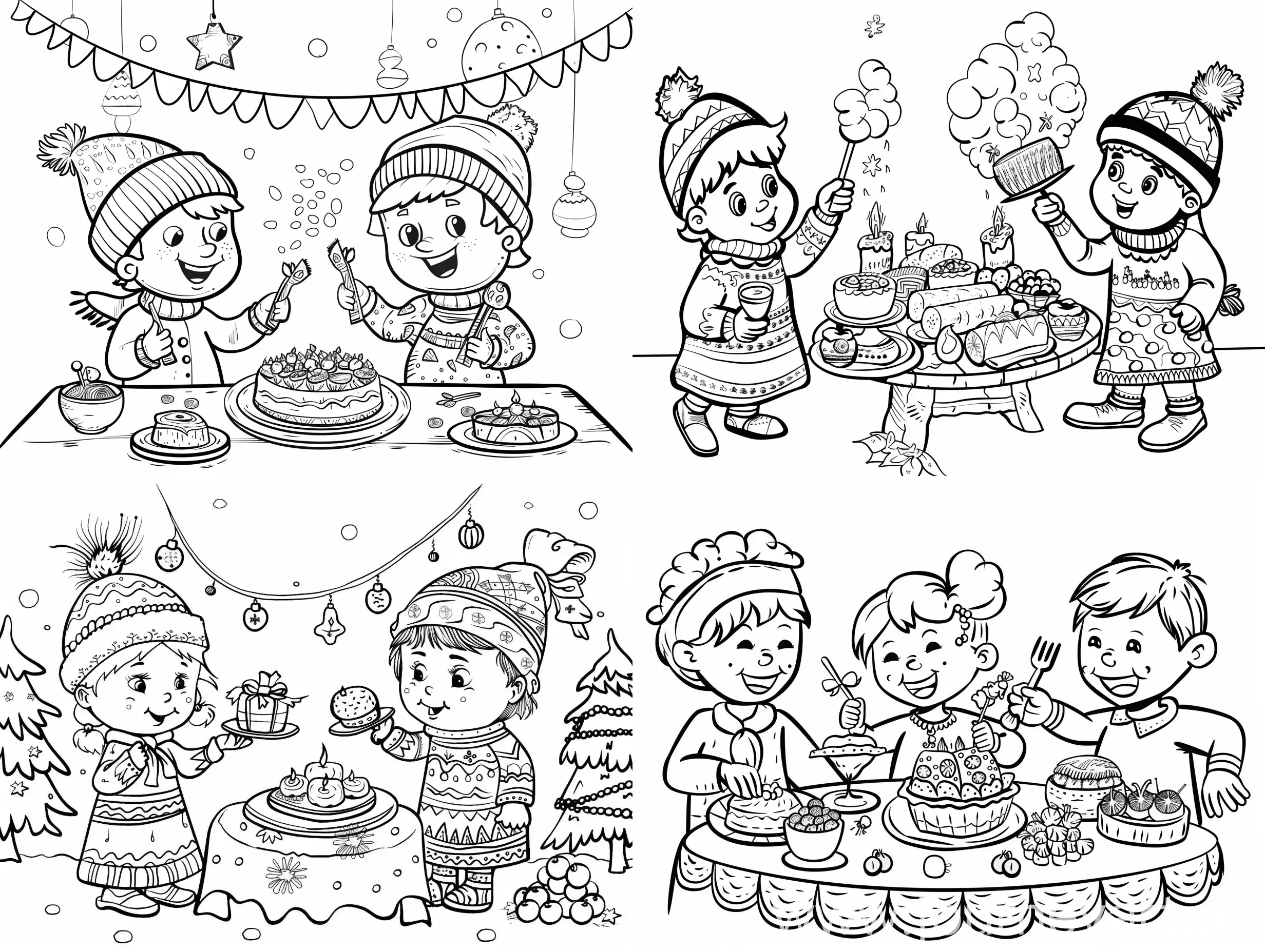 coloring page for kids,low detailed, simply cartoon style, isolated, funny, дети празднуют масленицу