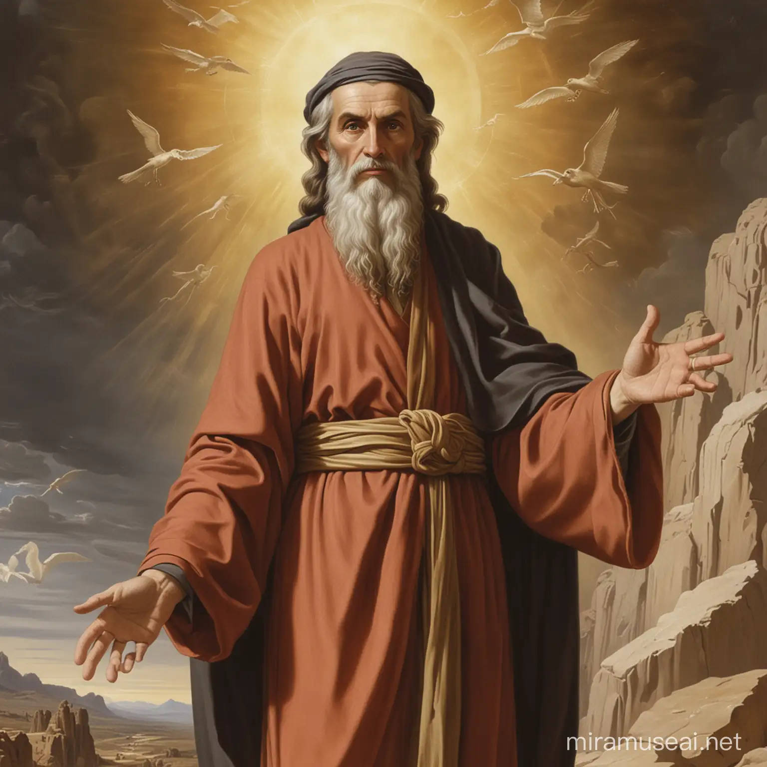 Prophet Micah Delivering Divine Message in Ancient Setting
