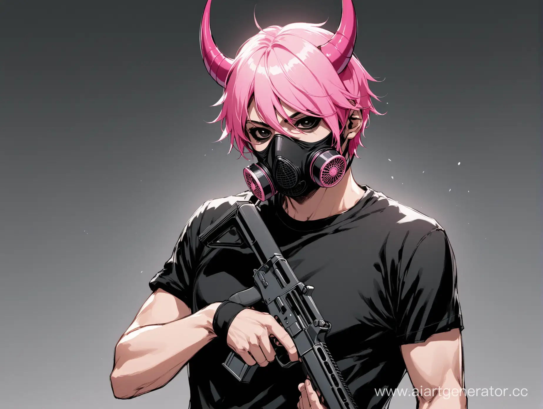 PinkHaired-Man-with-Respirator-Mask-Holding-Gun