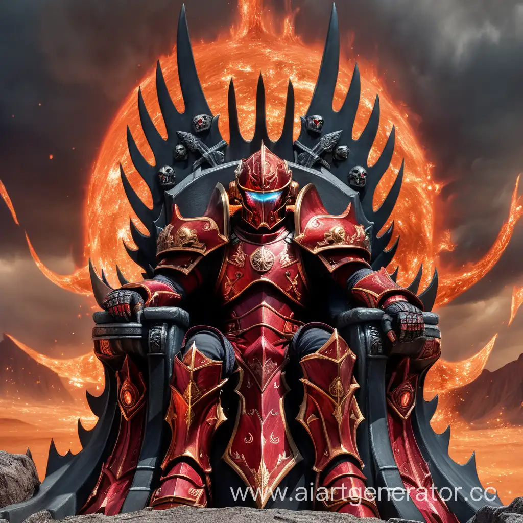 Galactic-Warrior-in-Crimson-Armor-on-Fiery-Iron-Throne