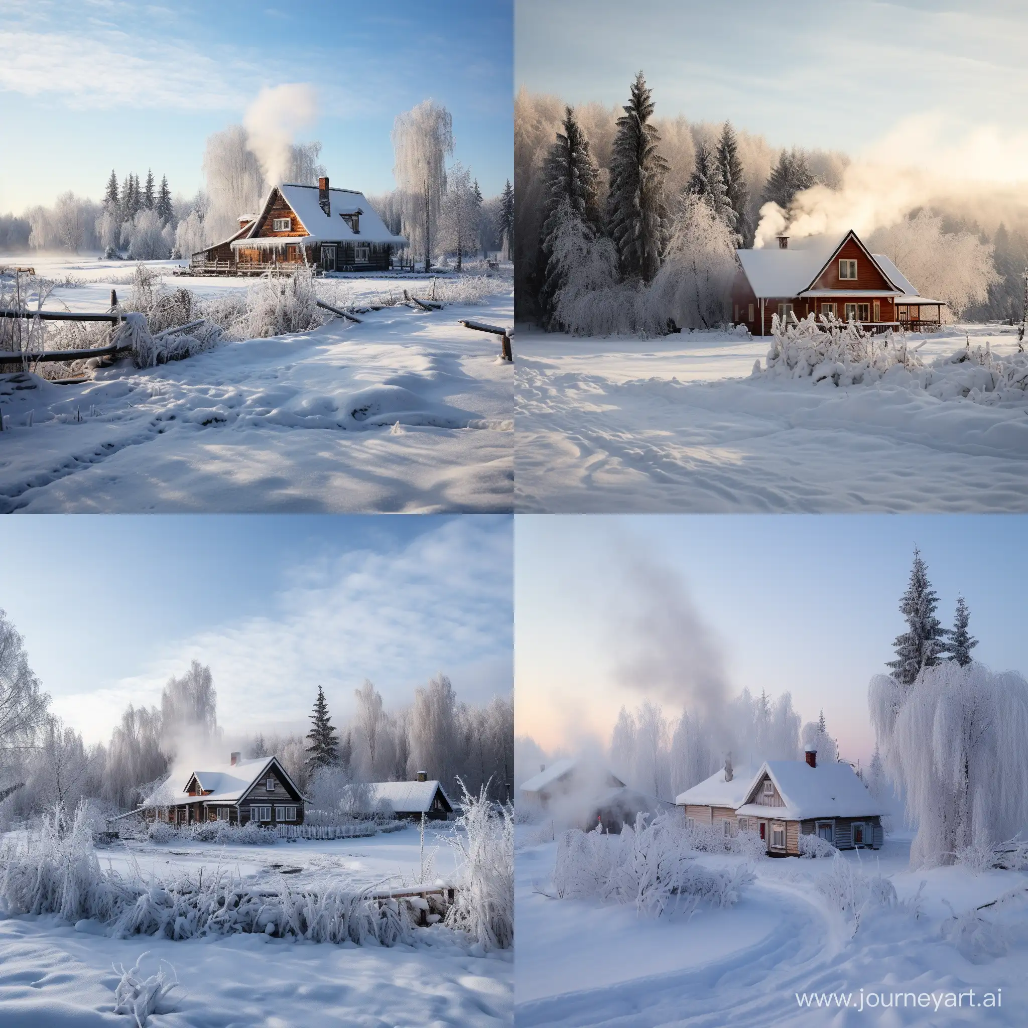 Cozy-Winter-Village-Scene-with-SnowCovered-House-and-Forest