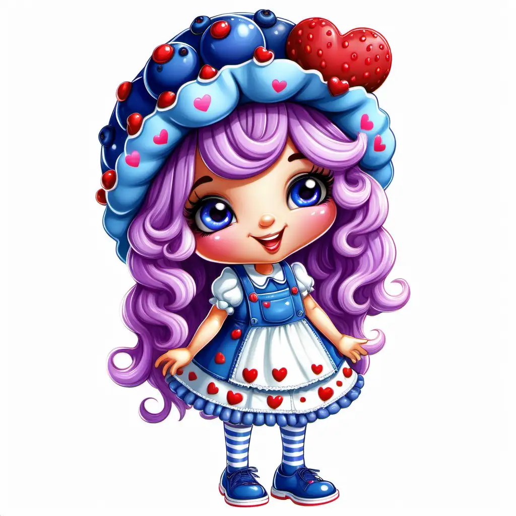 Vibrant Blueberry Shortcake Teen Girl with Valentine Theme in Cartoon Style