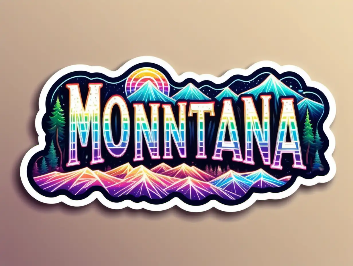 Cheerful Montana Names Sticker Vibrant Holographic Light Art Contour Design